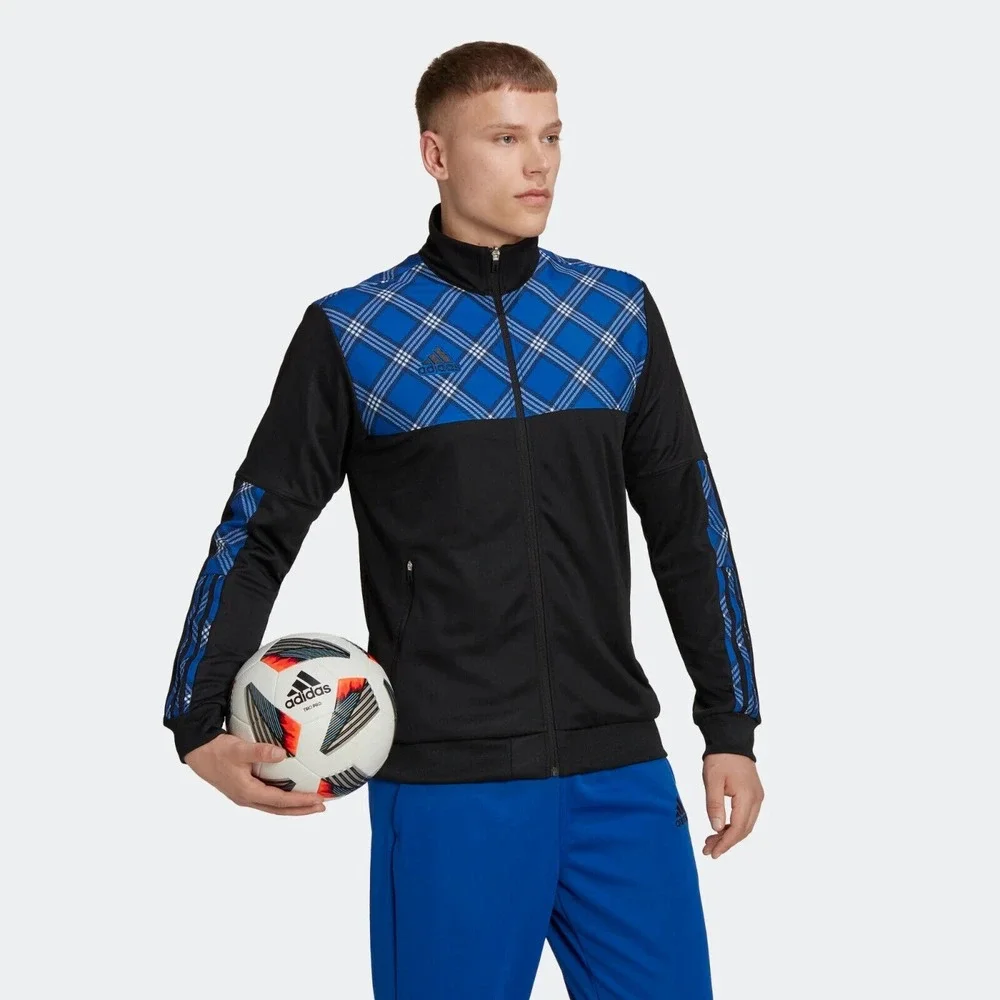 NWT adidas Tiro Track Jacket Full Zip Royal Blue/Black Checkered Mens Size Small